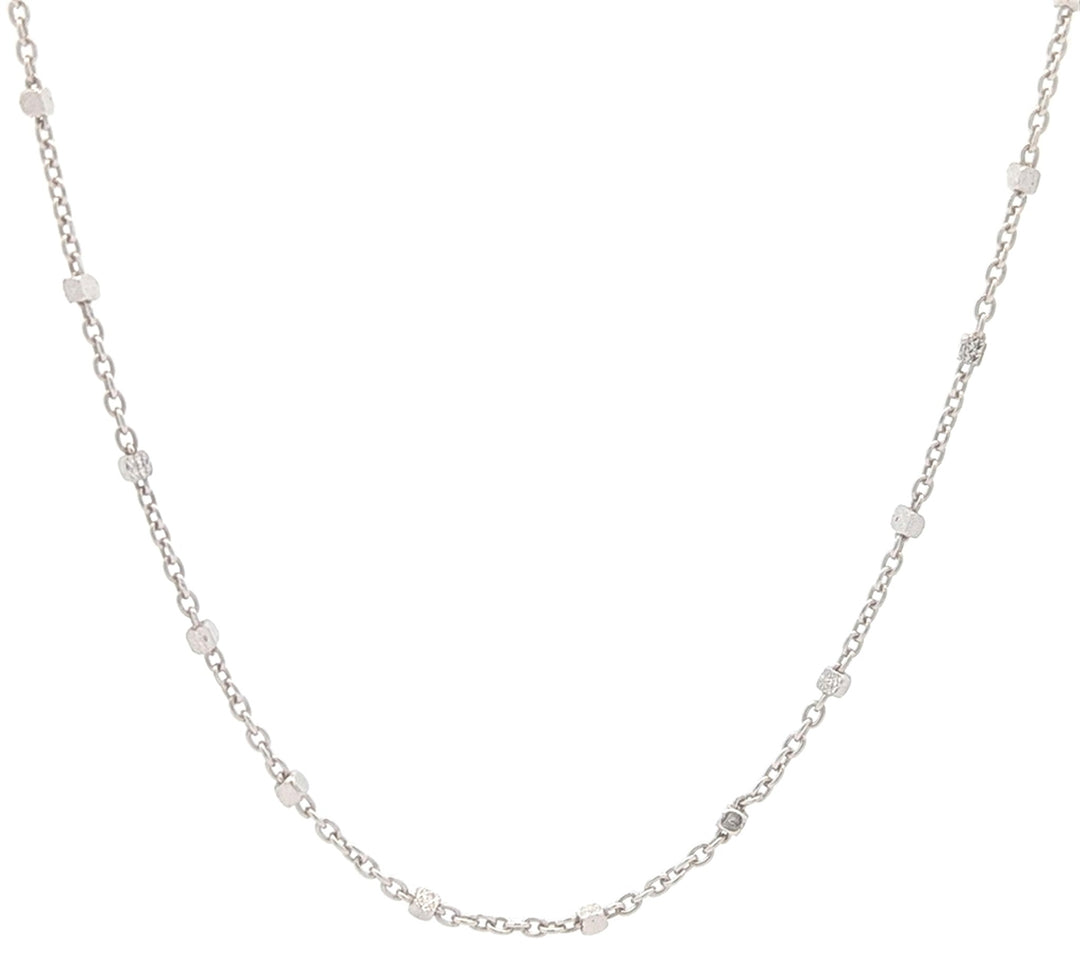 10K White Gold Fancy Link Alternating Bead 18" Chain