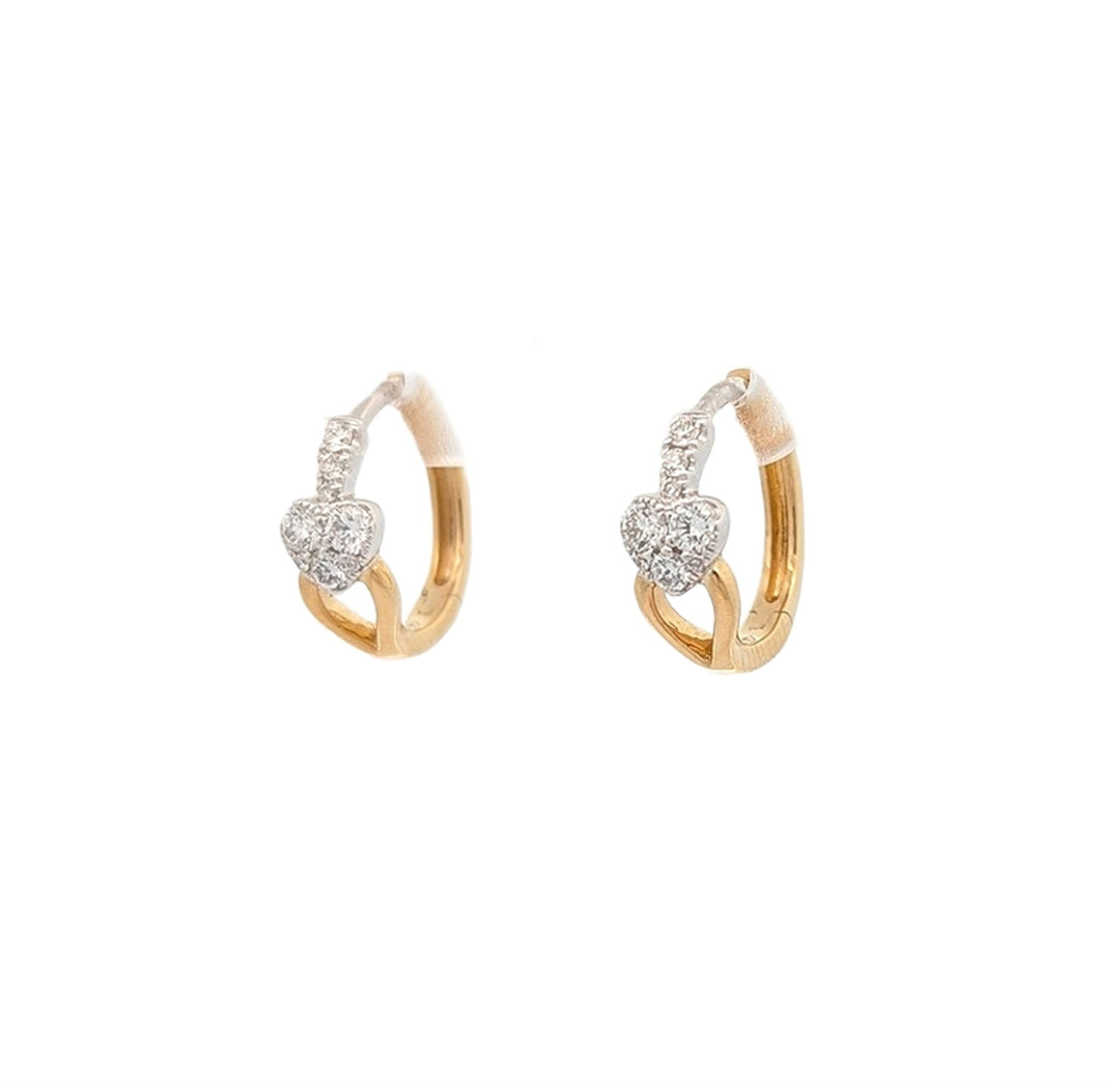 18K Two-Toned Gold 0.30ctw Diamond Huggie Heart Earrings