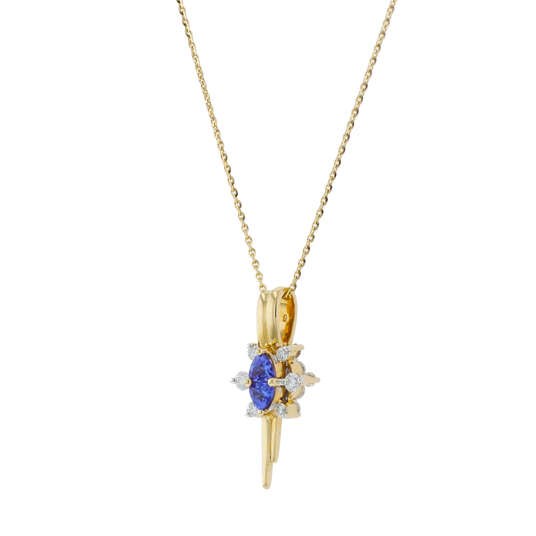 10-14KT Yellow Gold Reversible Tanzanite and 1.30ctw Diamond Estate Pendant on a Rolo Chain 16"