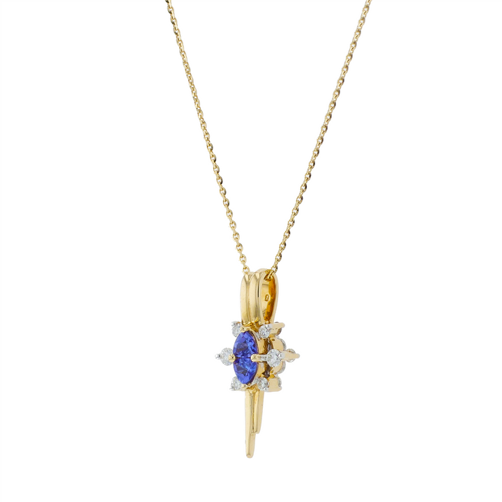 10-14KT Yellow Gold Reversible Tanzanite and 1.30ctw Diamond Estate Pendant on a Rolo Chain 16"