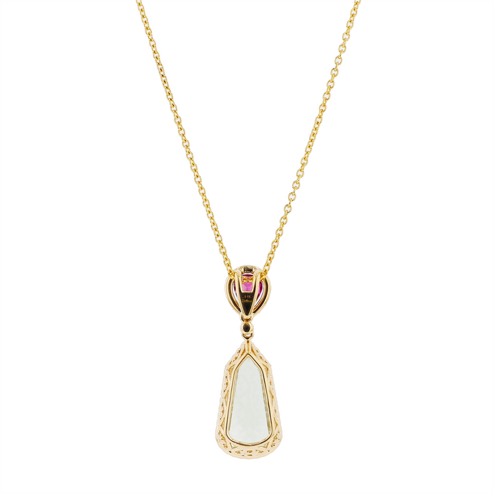 BELLARRI 14KT Yellow Gold Praisiolite, Rhodolite and 0.21ctw Diamond Pendant on Cable Link Chain18"
