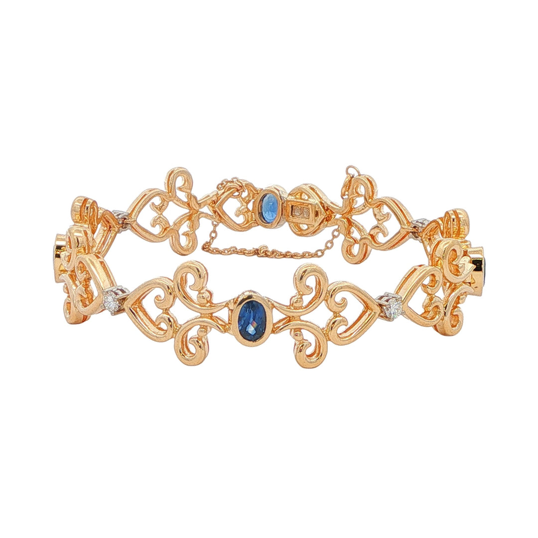 14KT Yellow and White Gold Natural Blue Sapphire and 0.45ctw Diamond Estate 7" Bracelet