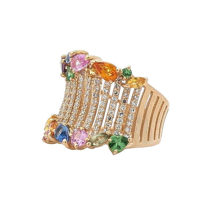 14K Yellow Gold 0.61ctw Diamond Multi-Colour Quartz "EFFY" Estate Ring