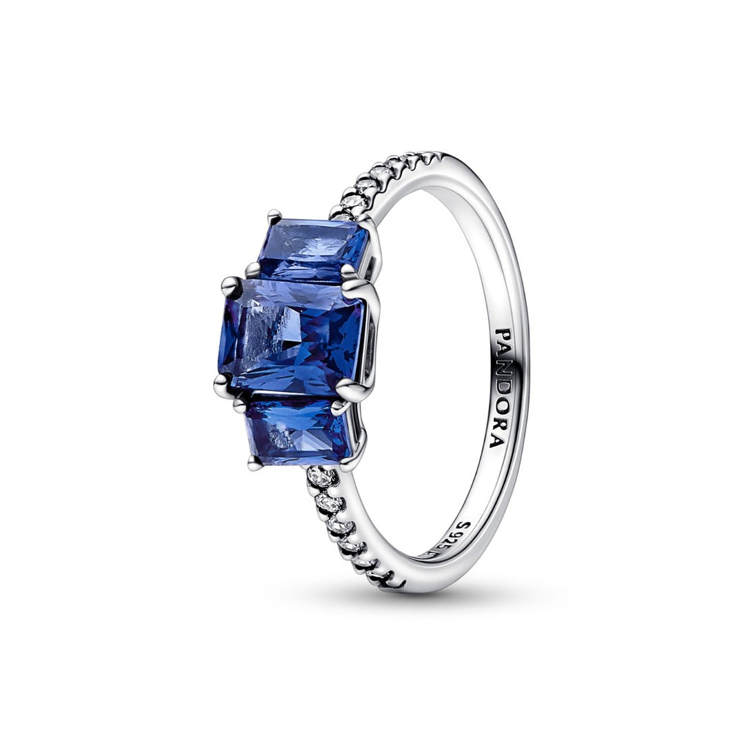 Sterling silver ring with princess blue crystals
