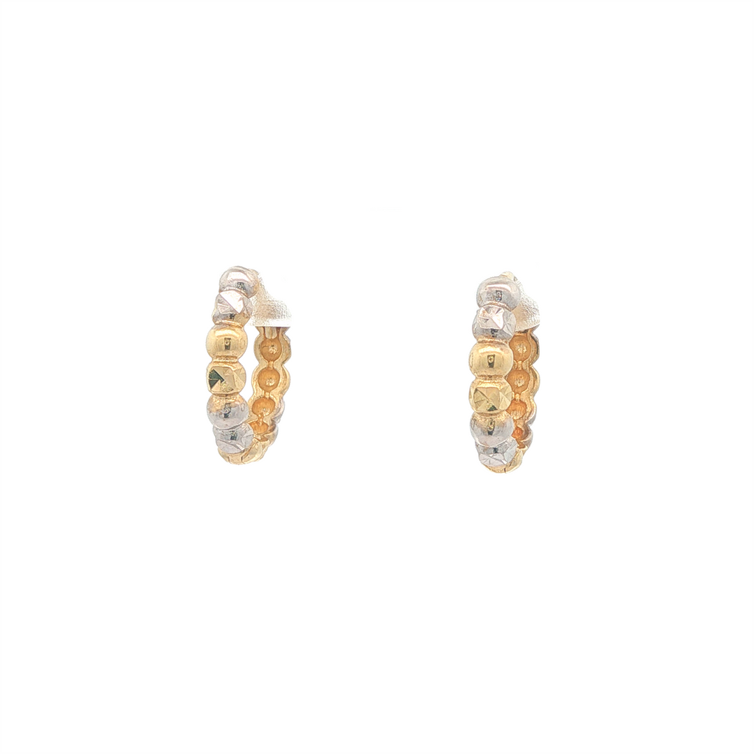 10K White and Yellow Gold Beaded Hoop Huggie Earrings
