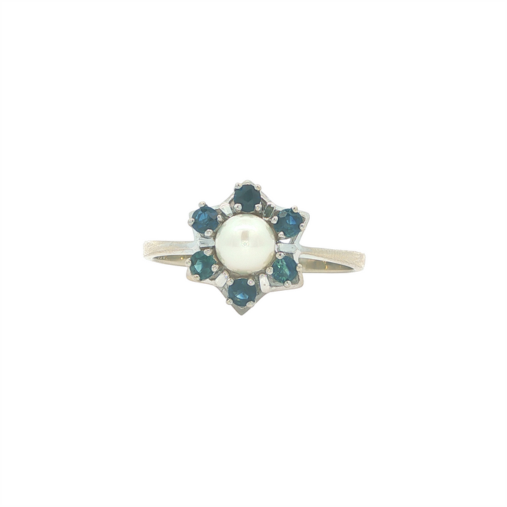 14K White Gold Pearl Sapphire Estate Ring