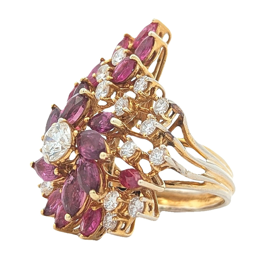 14KT Yellow Gold Ruby and 2.00ctw Diamond Cluster Ring