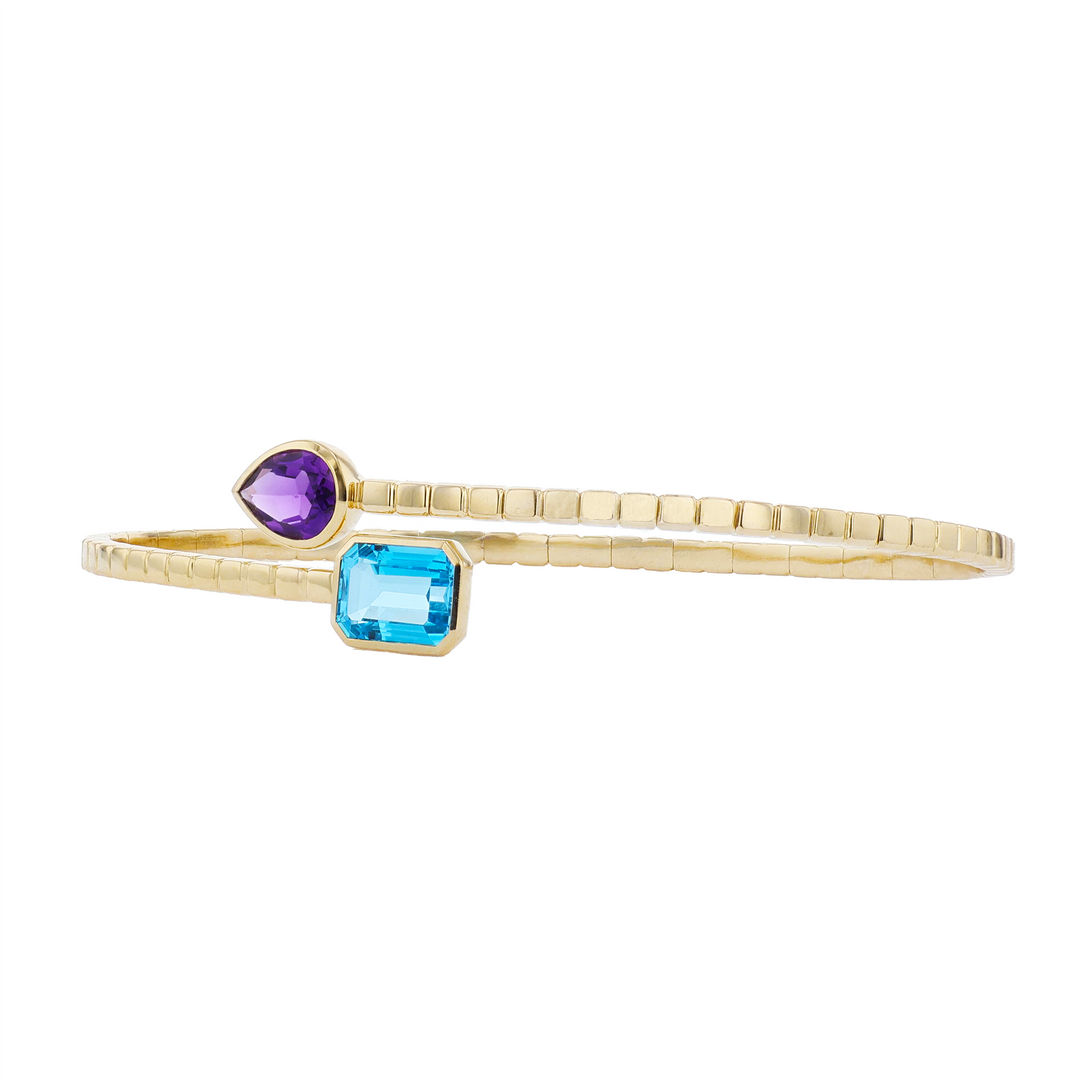 BELLARRI 14KT Yellow Gold Amethyst and Swiss Blue Topaz Bangle