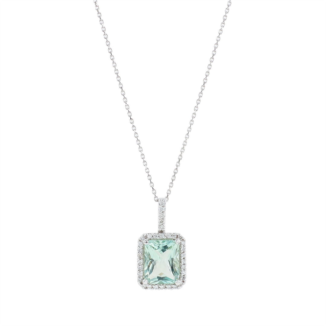 14KY White Gold Greened Amethyst and 0.26ctw Diamond Pendant on a Rolo Chain 18"