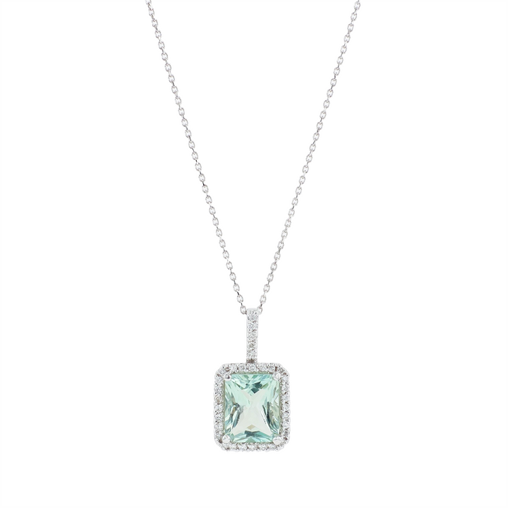 14KY White Gold Greened Amethyst and 0.26ctw Diamond Pendant on a Rolo Chain 18"
