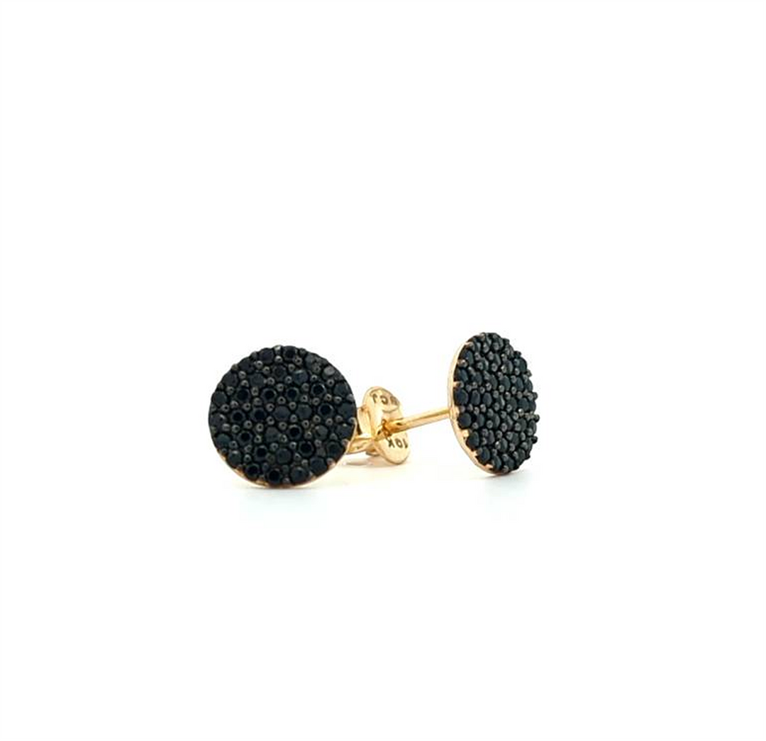10KT Yellow Gold Black CZ Button Stud Earrings