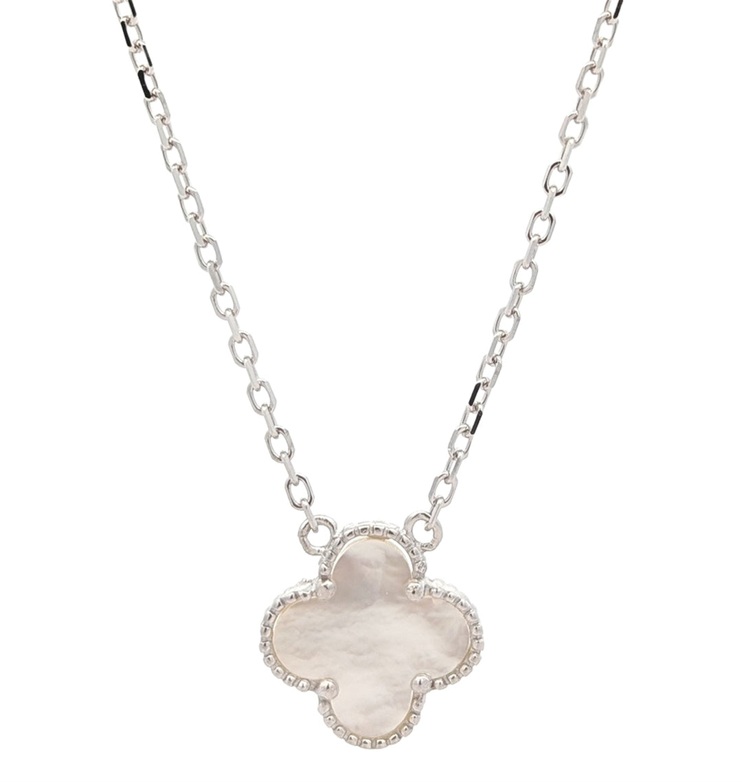 Sterling Silver 18" Mother Of Pearl Clover Necklace