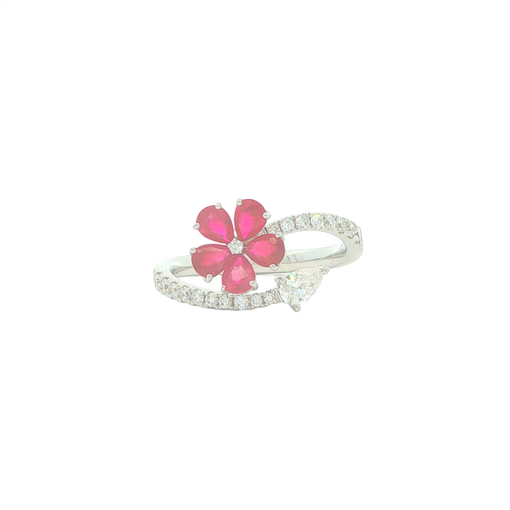 18KT White Gold Ruby and 0.39cttw Diamond Ring