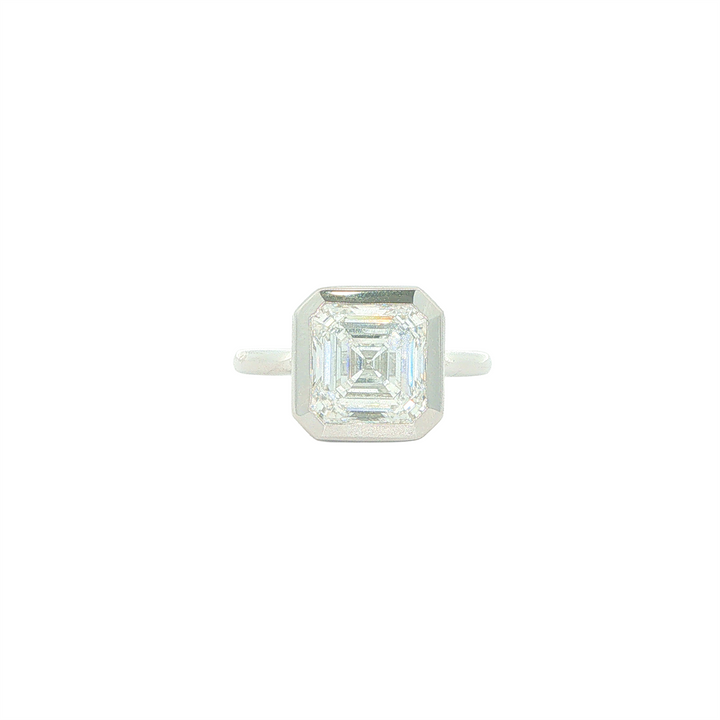 14KT White Gold 3.58cttw Lab Grown Asscher Cut Bezel Set Diamond Engagement Ring