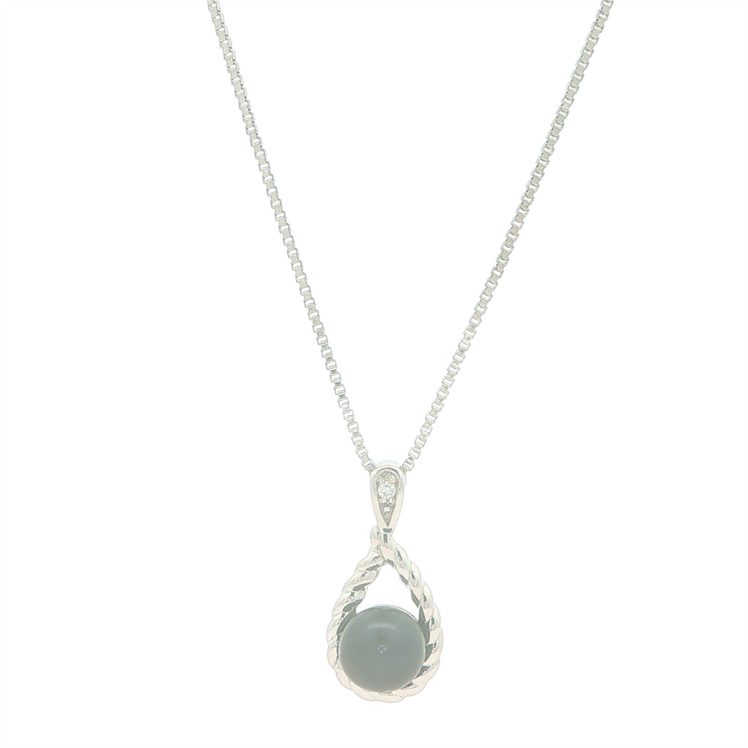 Sterling Silver 0.008cttw Diamond Black Pearl in a Rope Pendant Necklace 18"
