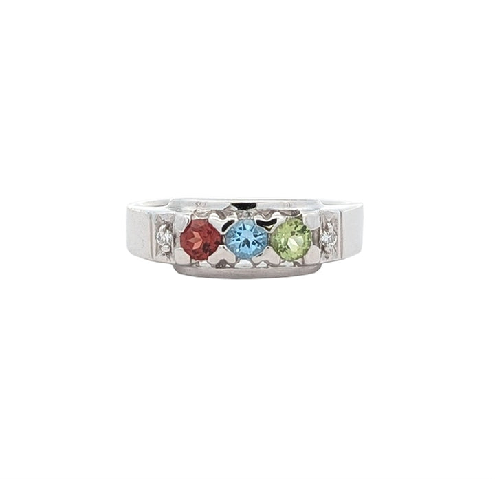 10K White Gold January, April, August, December Family Ring