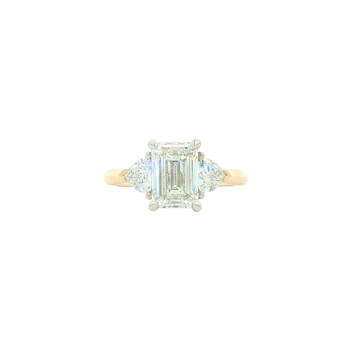14KT Yellow and White Gold 2.5cttw Lab Grown Emerald Cut Diamond Engagement Ring