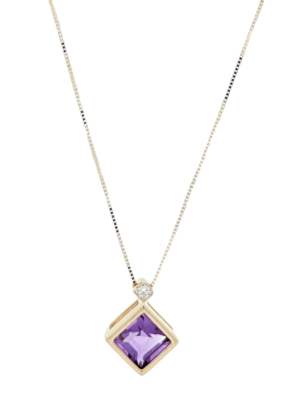 10K Yellow Gold Amethyst Diamond 18" Necklace