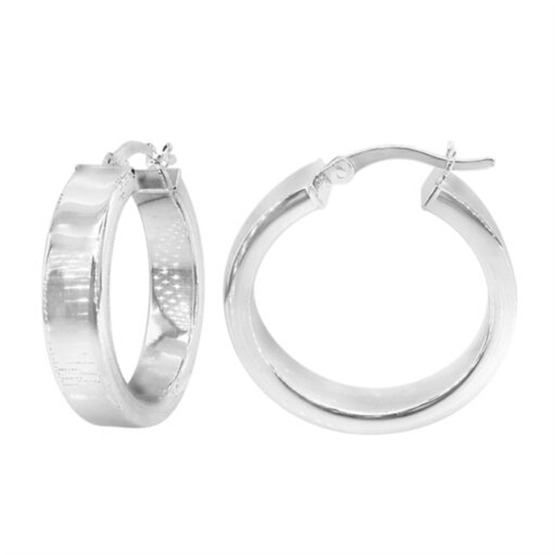 Sterling Silver Flat Round Hoop Earrings 25mm