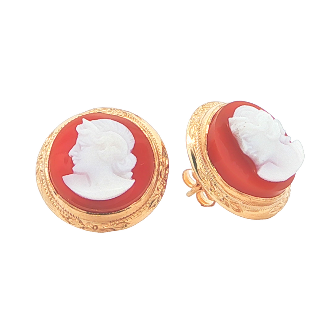 10K Yellow Gold Hand-Carved Cameo Earrings