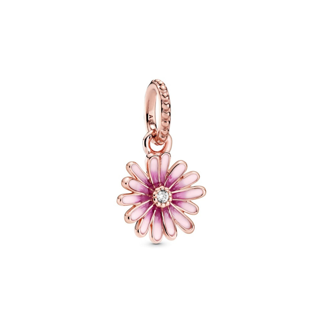 Daisy Rose dangle with clear CZ and shaded pink enamel