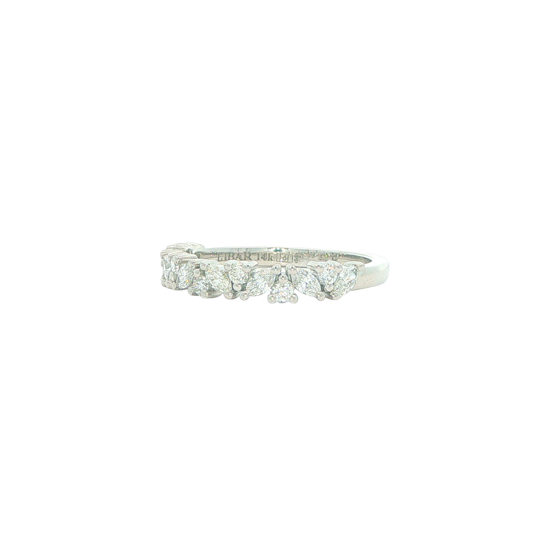 14K White Gold Stackable Alternating Marquise and Round0.46ctw Diamond Band