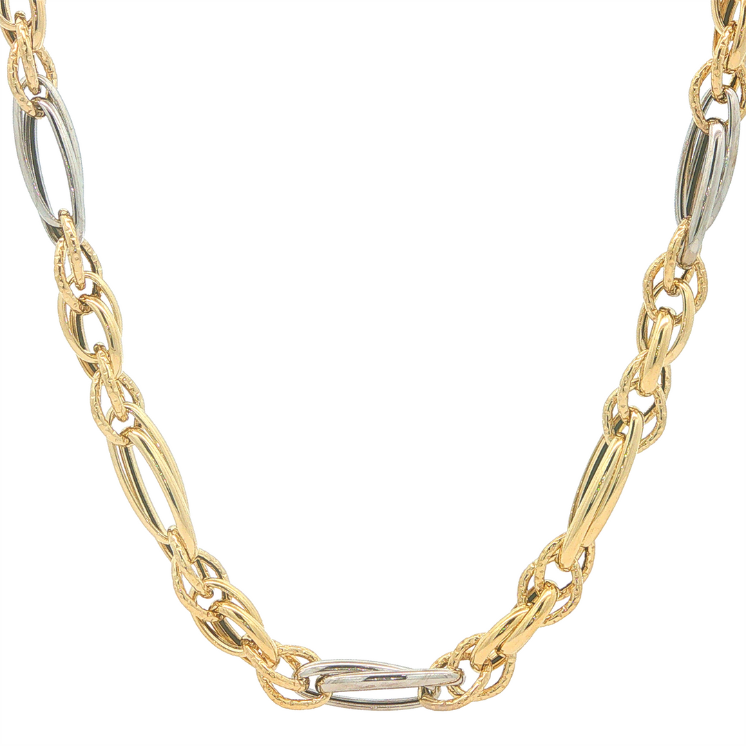 14KT Yellow and White Gold Fancy Link Chain 18"