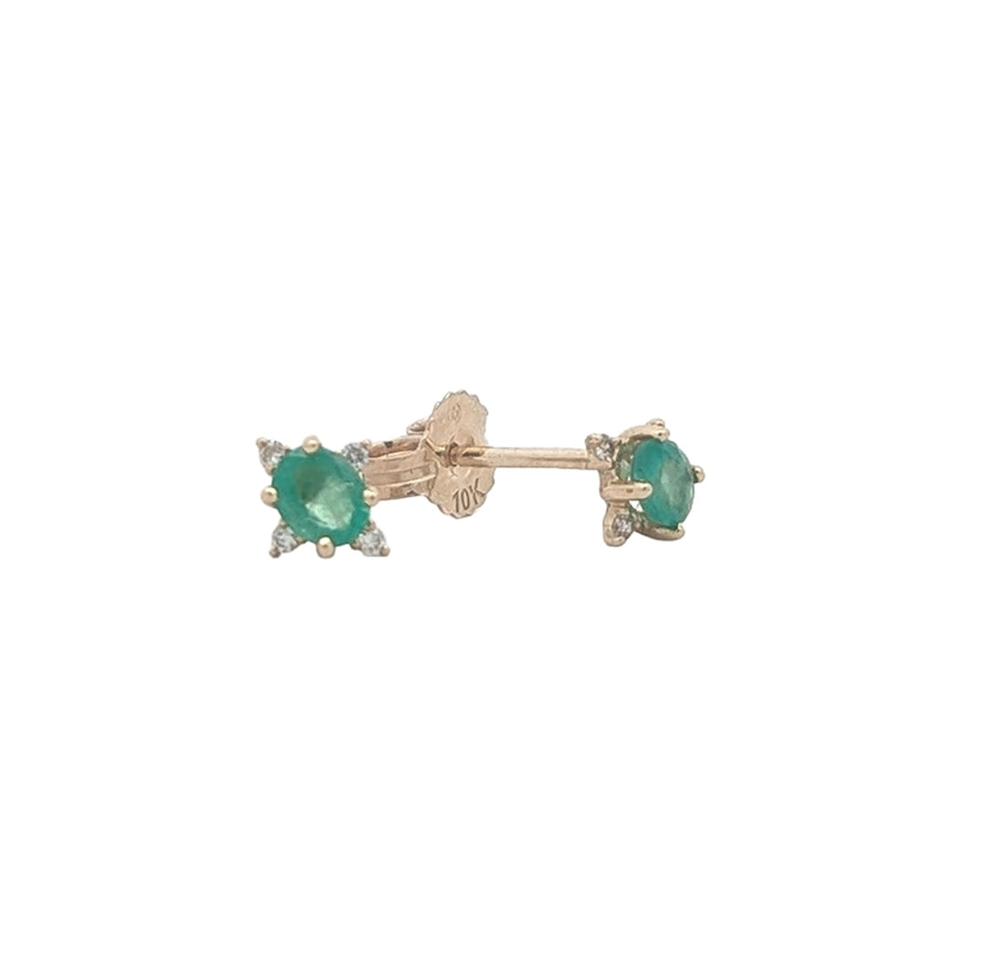 10KT Yellow Gold Emerald & 0.04ctw Diamond Stud Earrings