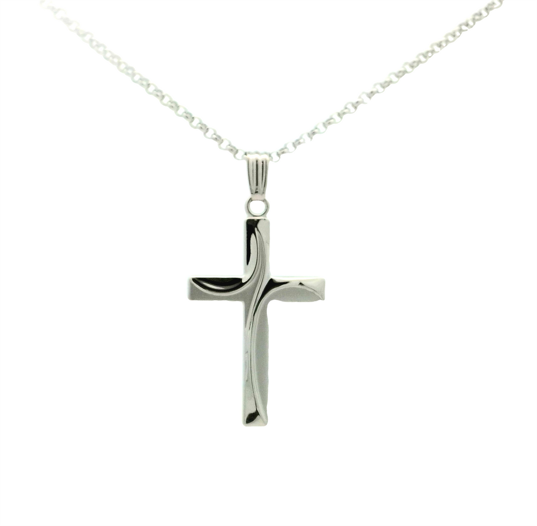 Sterling Silver Swirl Design Cross Necklace 18"