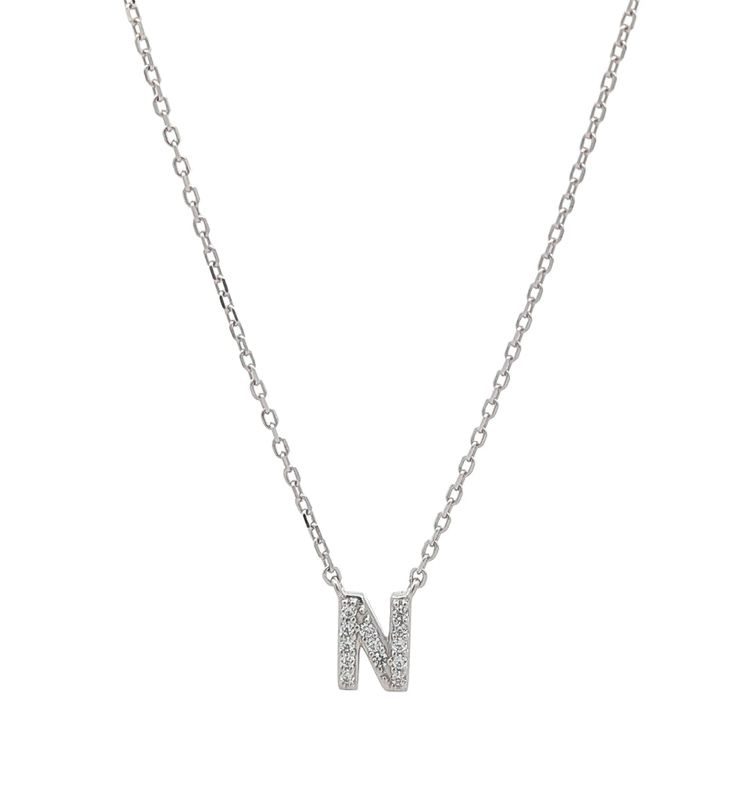 REIGN Sterling Silver CZ "N" 18" Necklace