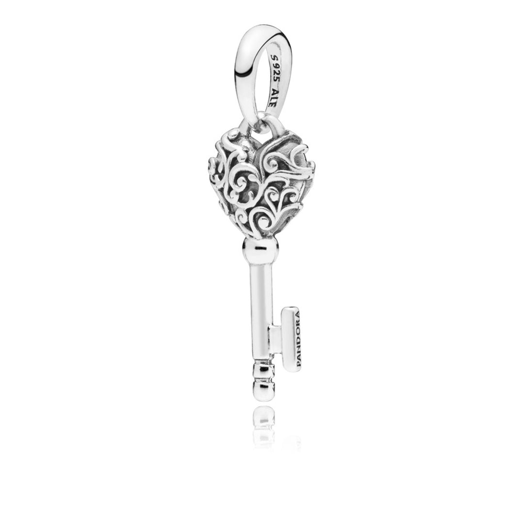 Regal pattern key pendant in sterling silver