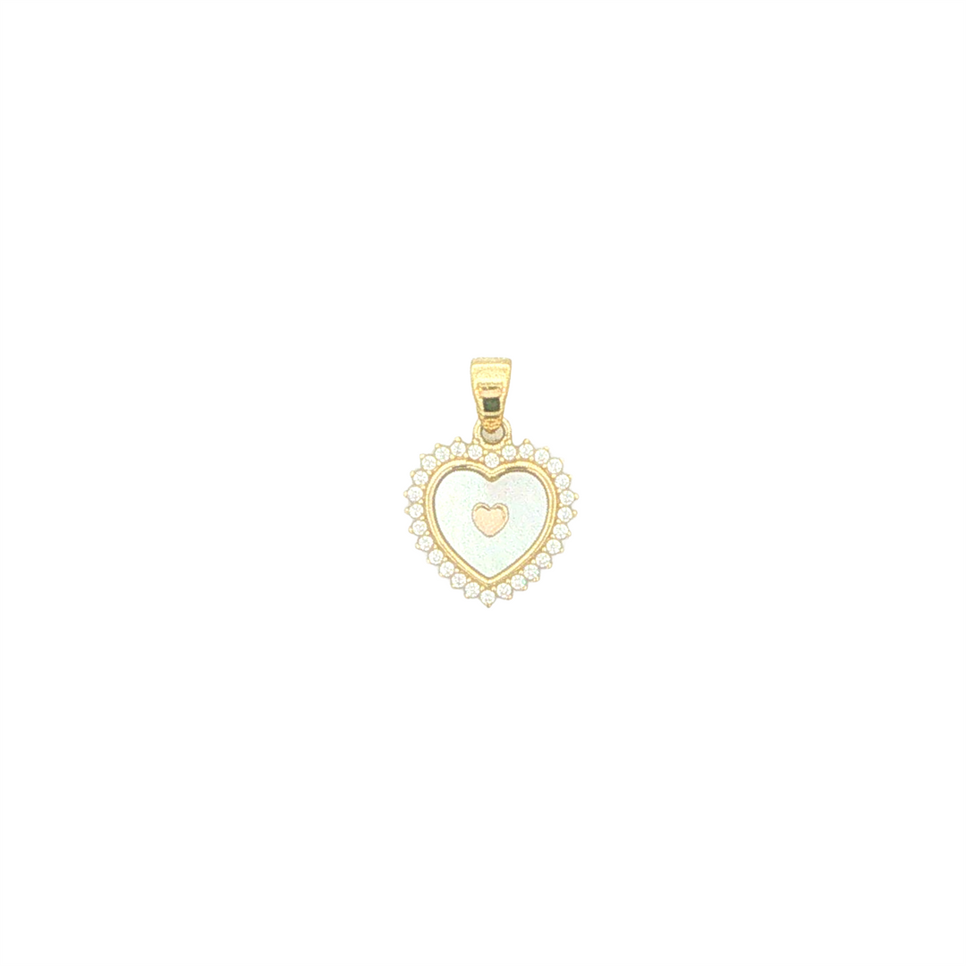 10KT Yellow Gold Heart in Mother of Pearl and Cubic Zirconia Heart Pendant