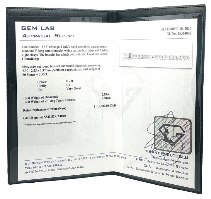 18KT White Gold 2.55ctw Diamond 7" Estate Tennis Bracelet