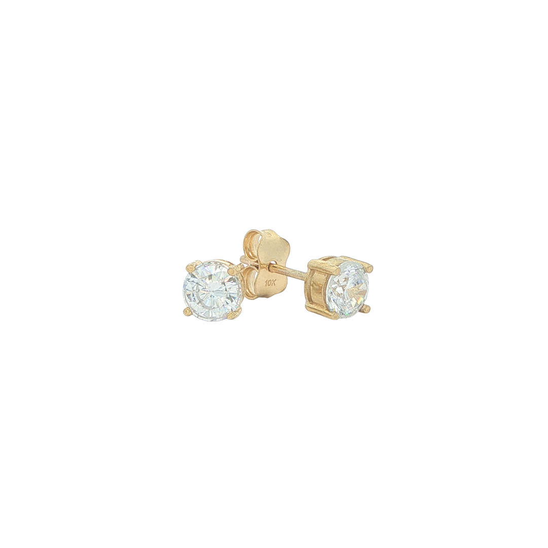 10K Yellow Gold CZ Solitaire Stud Earrings