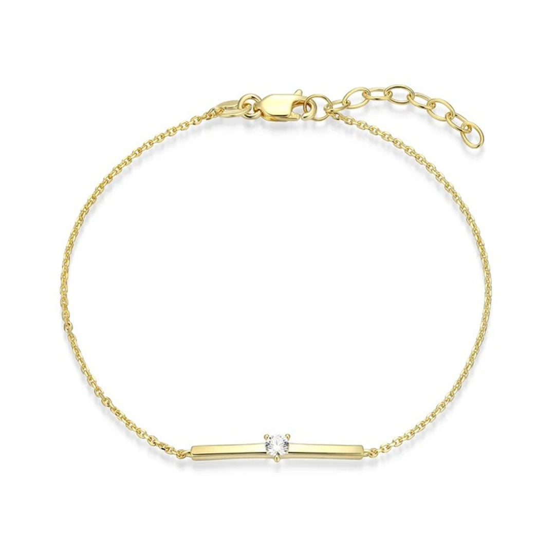 REIGN Sterling Silver Gold Plated CZ Solitaire Bar Bracelet 6.5 + 1"