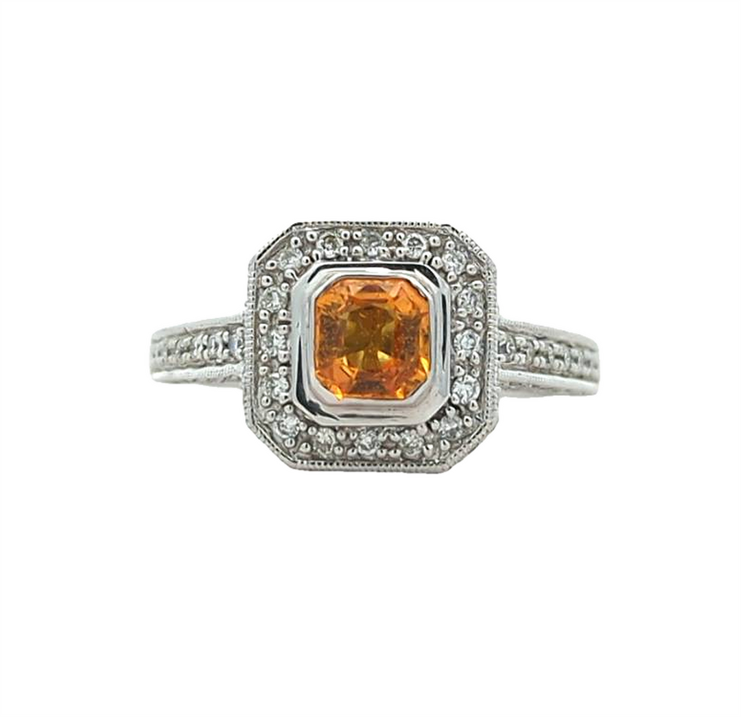 14KT White Gold Orange Sapphire and 0.99ctw Diamond Ring