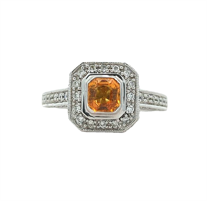 14KT White Gold Orange Sapphire and 0.99ctw Diamond Ring