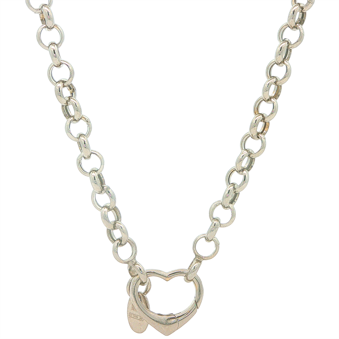 10K White Gold Rolo Chain with Heart Clasp 18"