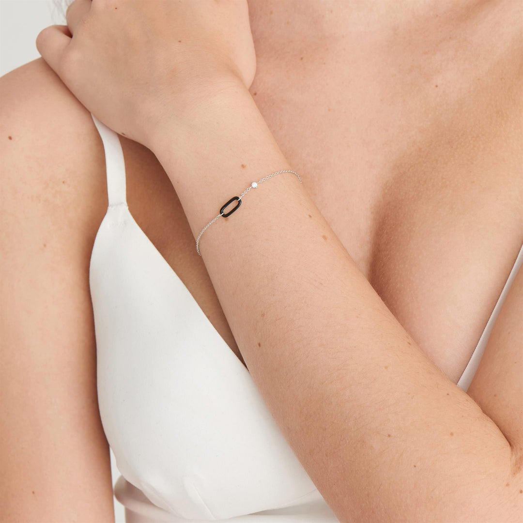 Bright Future Raven Black Enamel Silver Link Bracelet