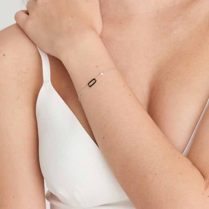 Bright Future Raven Black Enamel Silver Link Bracelet