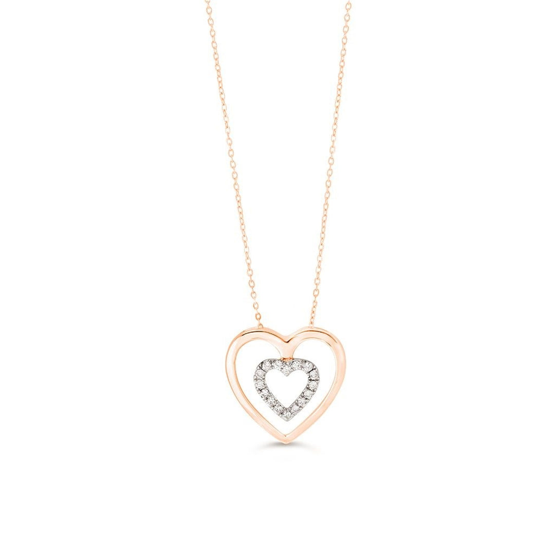 10KT Rose Gold 0.08ctw Diamond Icicles Double Heart Necklace