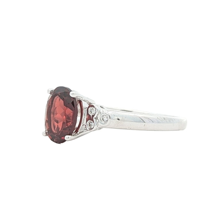 10K White Gold Garnet Diamond Ring