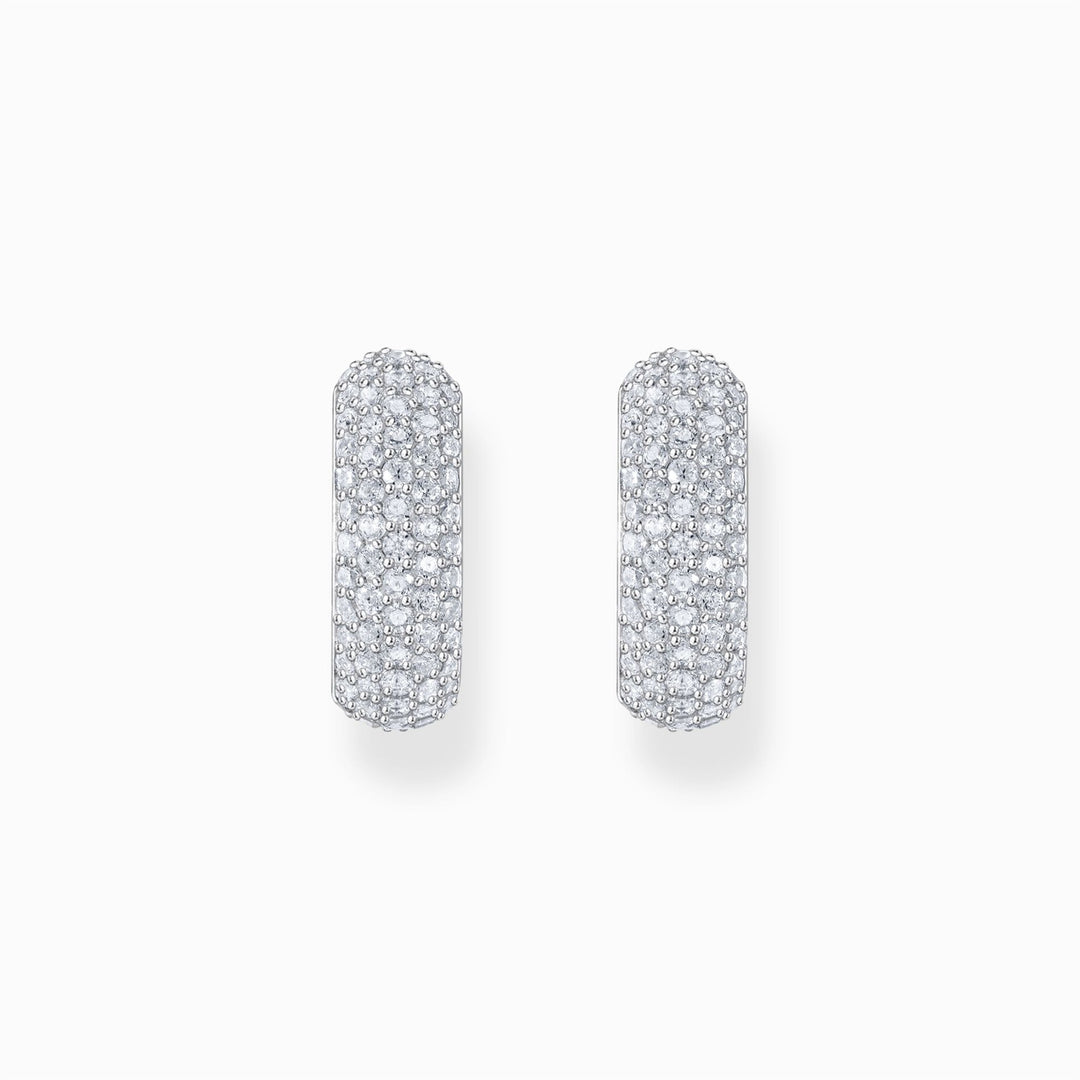 Thomas Sabo Silver Small, Wide Hoop Earrings With White Zirconia