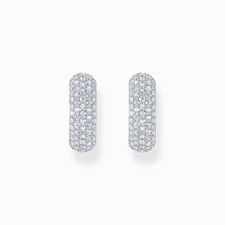 Thomas Sabo Silver Small, Wide Hoop Earrings With White Zirconia