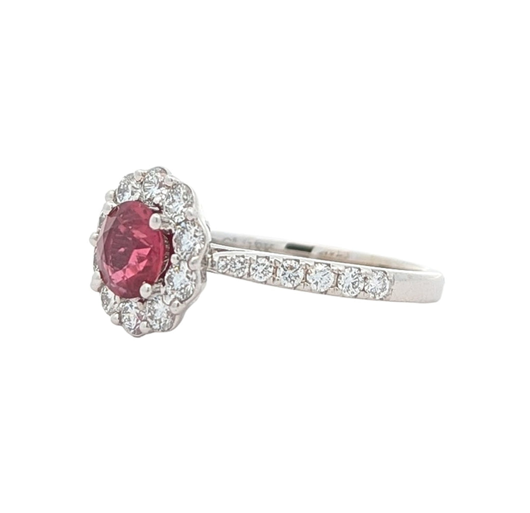 18KT White Gold Natural Ruby and 0.7ctw Diamond "Simon G" Estate Ring