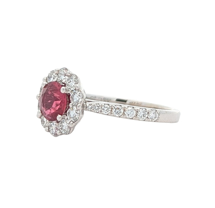 18KT White Gold Natural Ruby and 0.7ctw Diamond "Simon G" Estate Ring