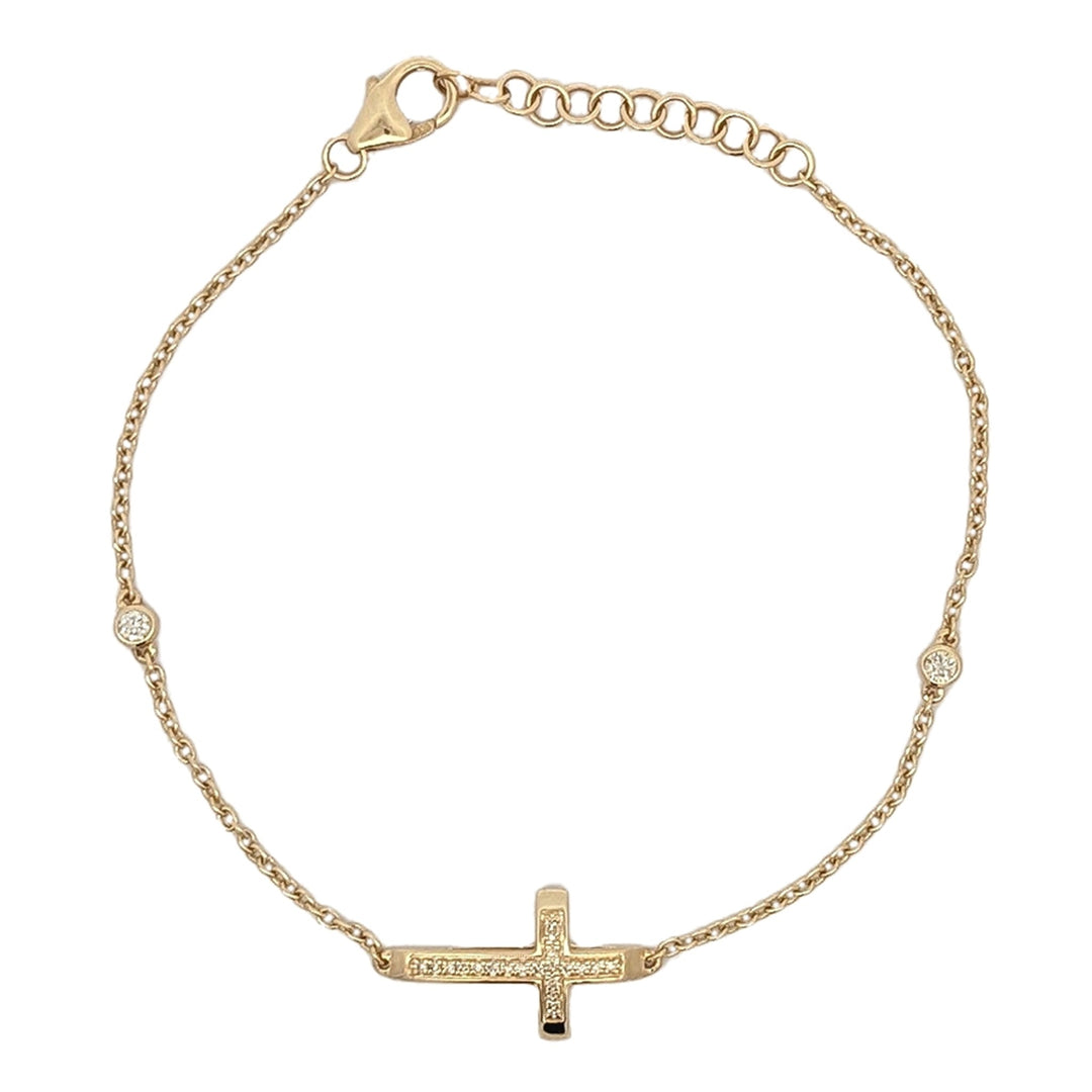 14KT Yellow Gold Diamond Cross 7" Bracelet