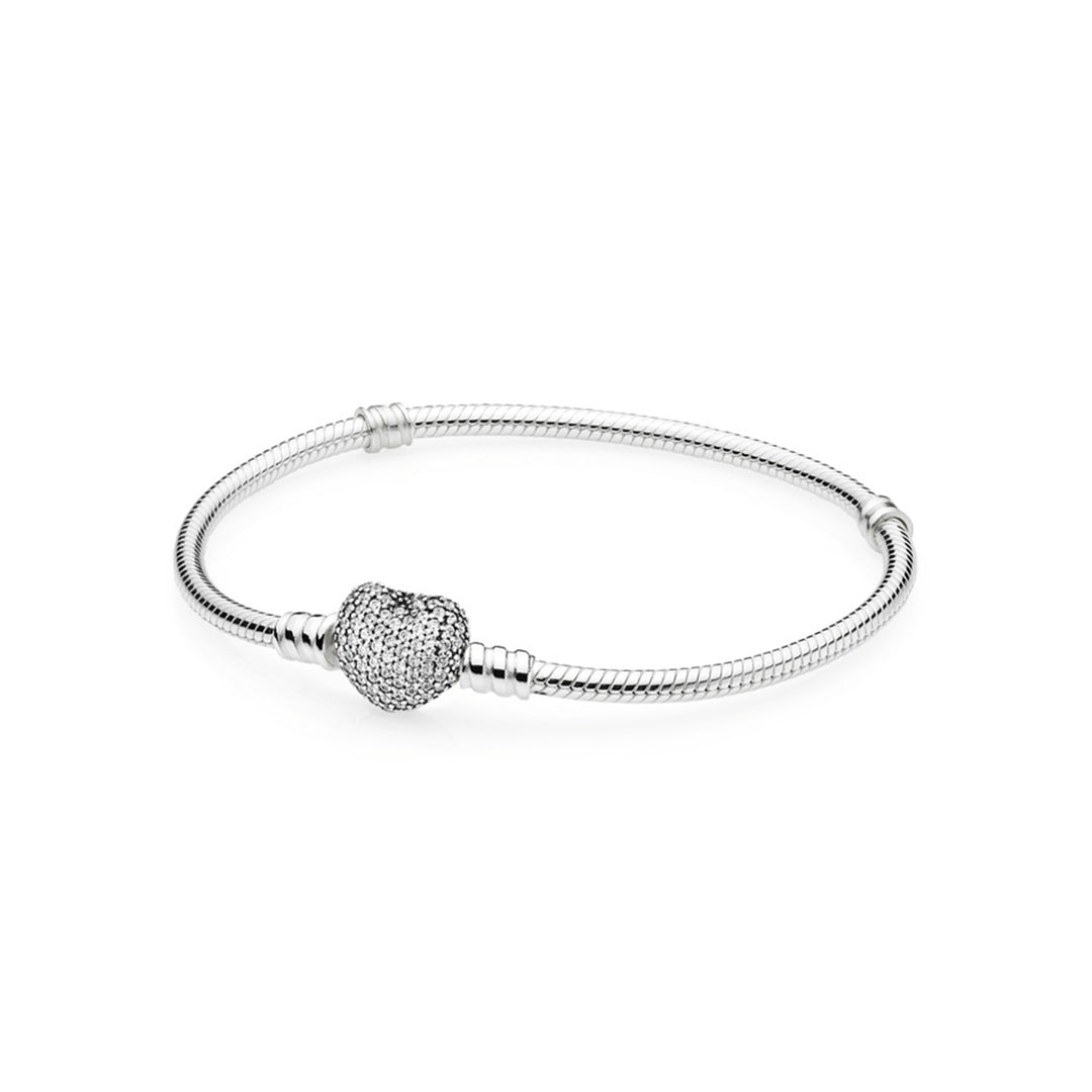 Silver bracelet with heart-shaped clasp and CZ