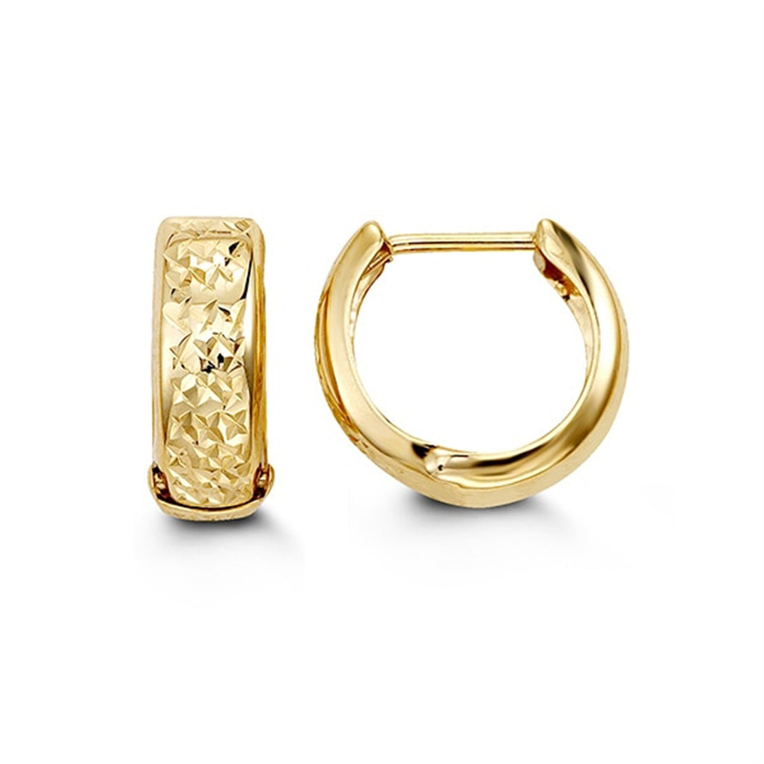10KT Yellow Gold Diamond Cut Huggie Earrings