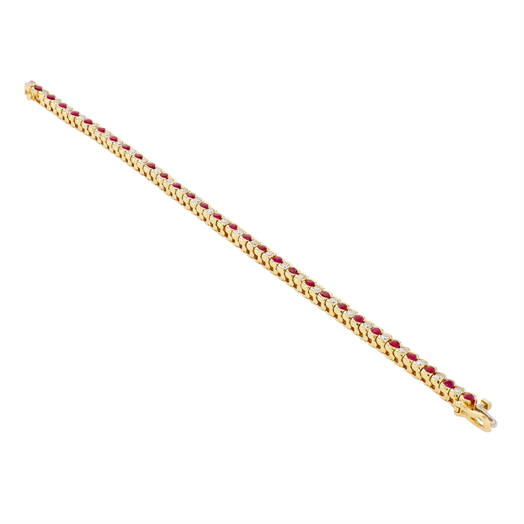 14KT Yellow Gold  Ruby and 1.86ctw Diamond Tennis Bracelet 7"